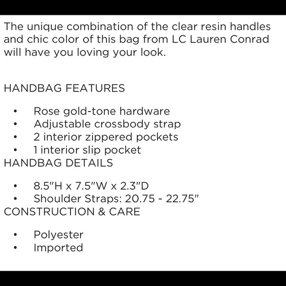 LC- Lauren Conrad Purse NWT - Picture 4 of 4